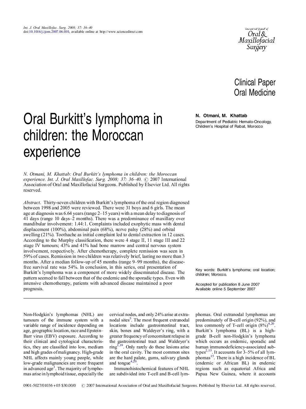 Oral Burkitt's lymphoma in children: the Moroccan experience