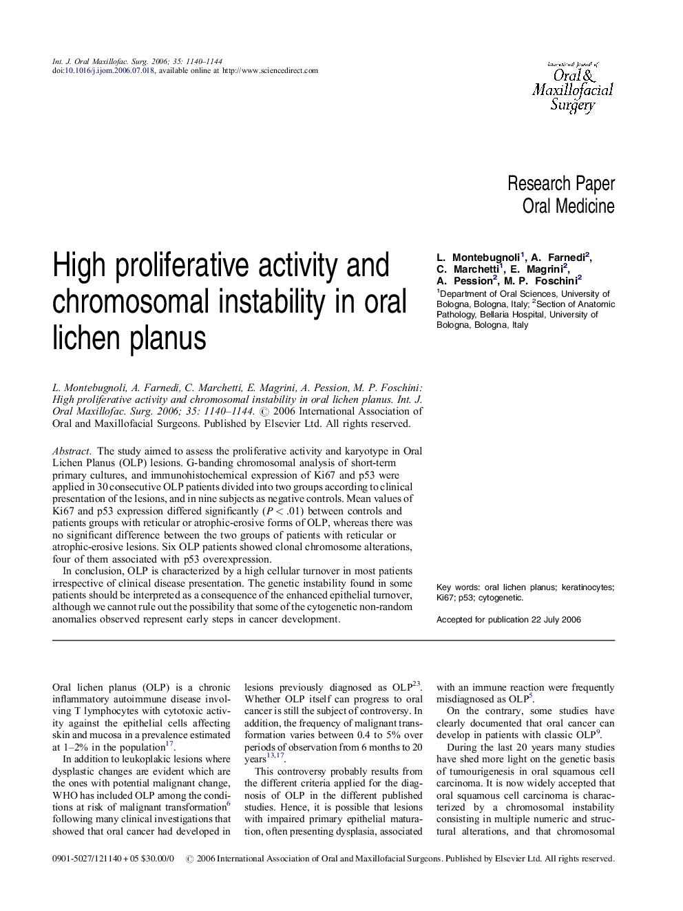 High proliferative activity and chromosomal instability in oral lichen planus