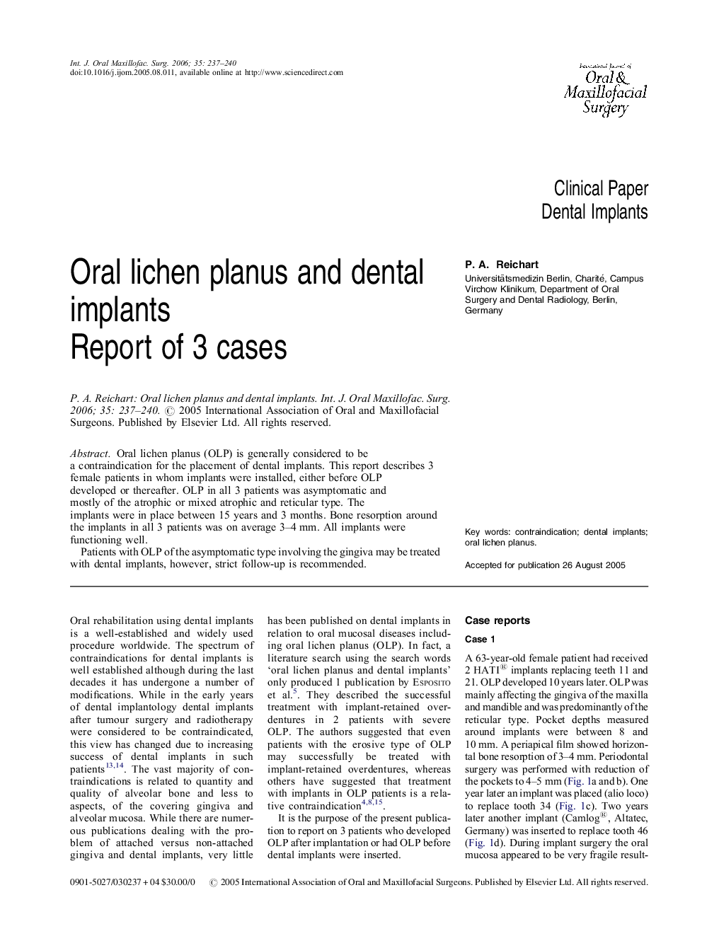 Oral lichen planus and dental implants: Report of 3 cases