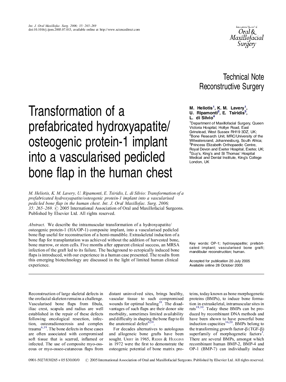 Transformation of a prefabricated hydroxyapatite/osteogenic protein-1 implant into a vascularised pedicled bone flap in the human chest