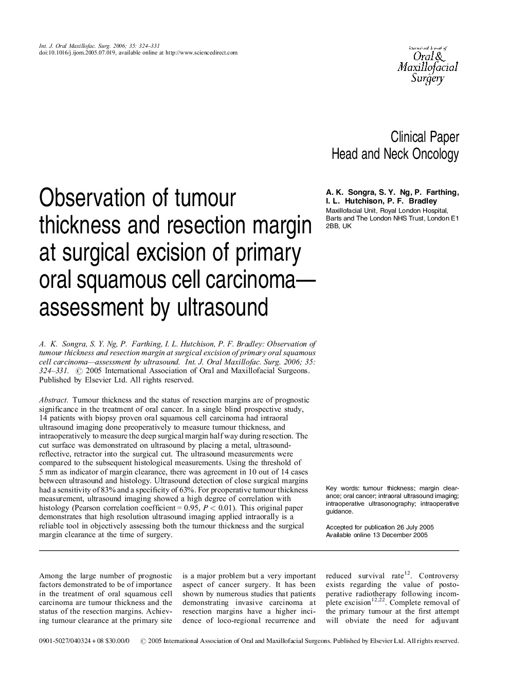 Observation of tumour thickness and resection margin at surgical excision of primary oral squamous cell carcinoma—assessment by ultrasound