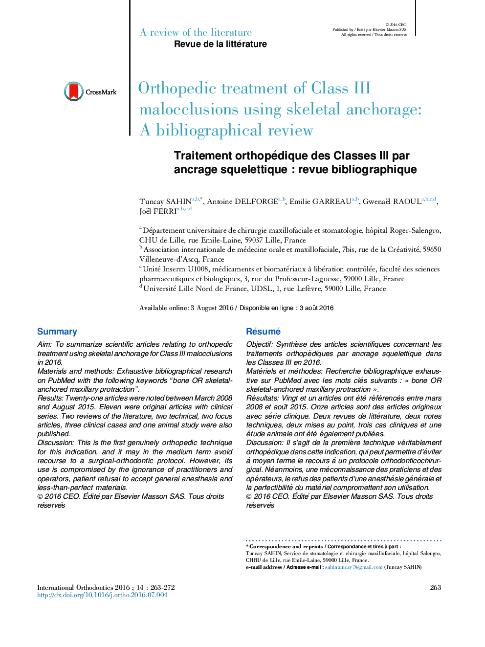 Orthopedic treatment of Class III malocclusions using skeletal anchorage: A bibliographical review