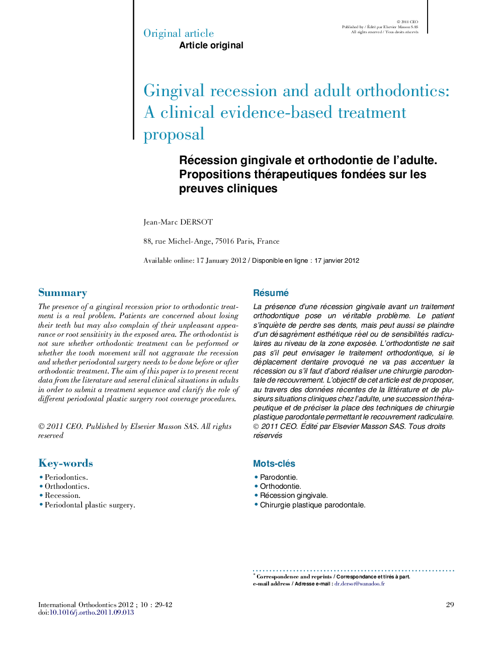 Gingival recession and adult orthodontics: A clinical evidence-based treatment proposal