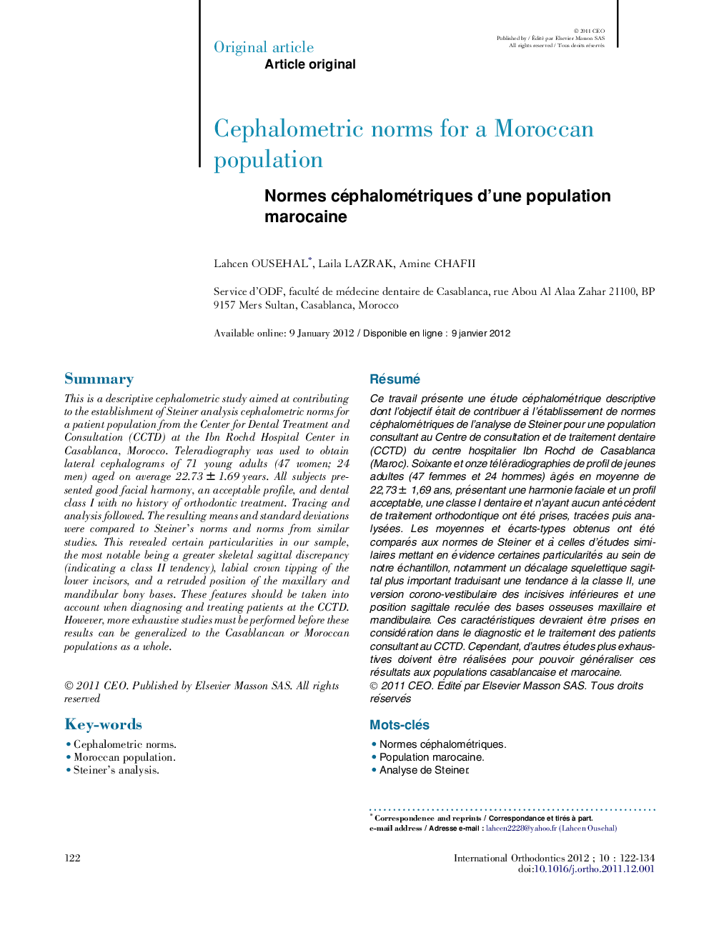 Normes céphalométriques d'une population marocaine