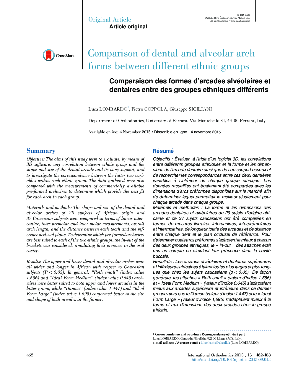 Comparaison des formes d'arcades alvéolaires et dentaires entre des groupes ethniques différents