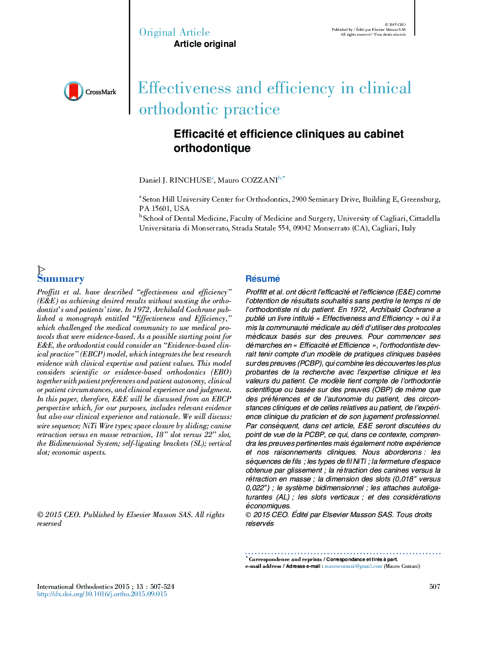 Effectiveness and efficiency in clinical orthodontic practice