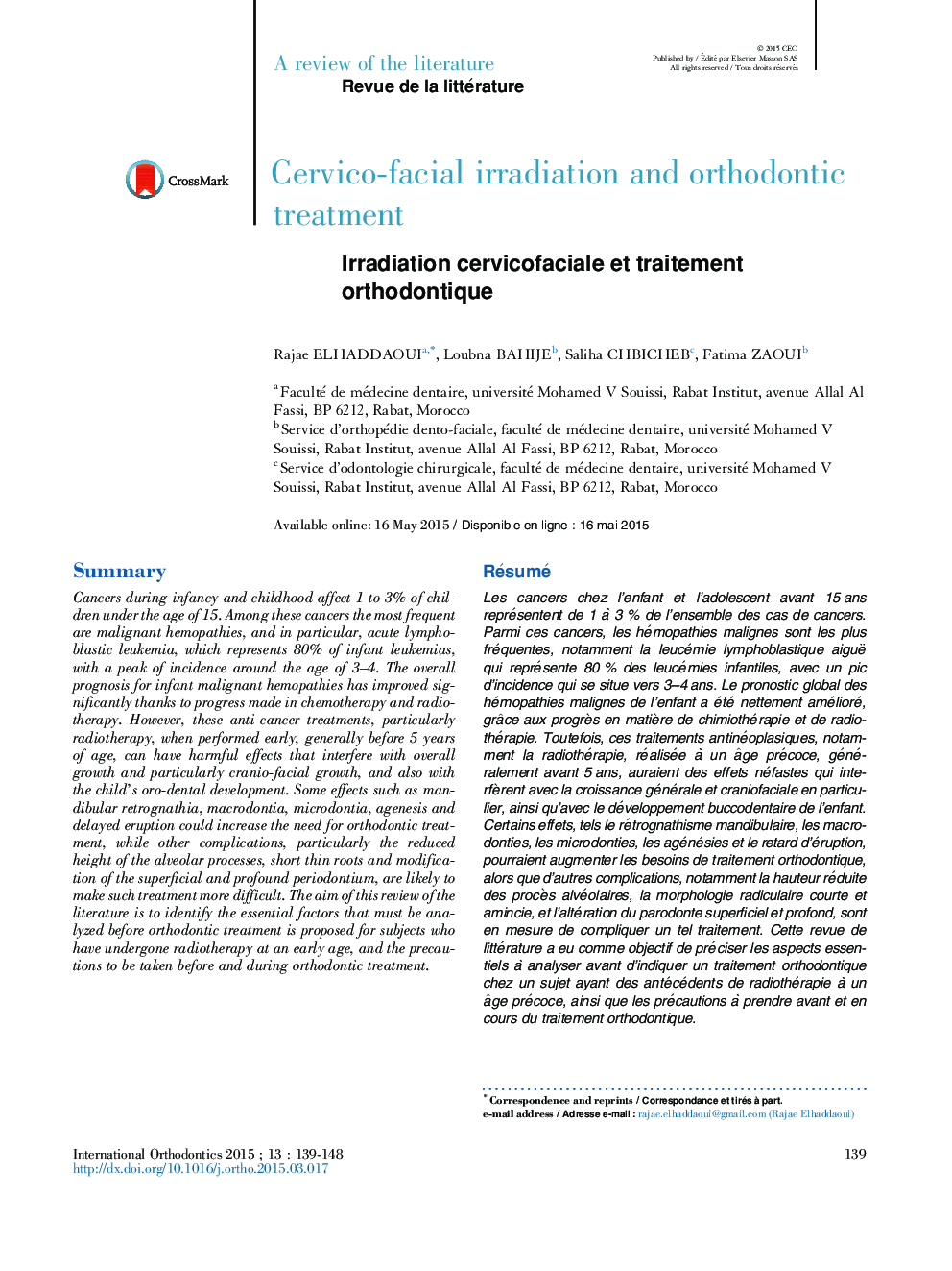 Cervico-facial irradiation and orthodontic treatment