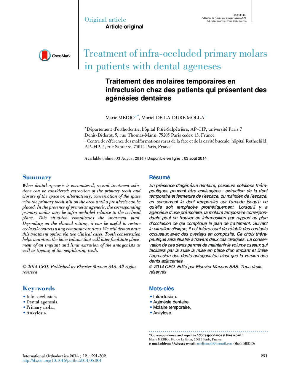 Treatment of infra-occluded primary molars in patients with dental ageneses