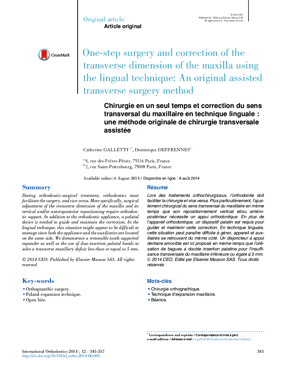 Chirurgie en un seul temps et correction du sens transversal du maxillaire en technique lingualeÂ : une méthode originale de chirurgie transversale assistée