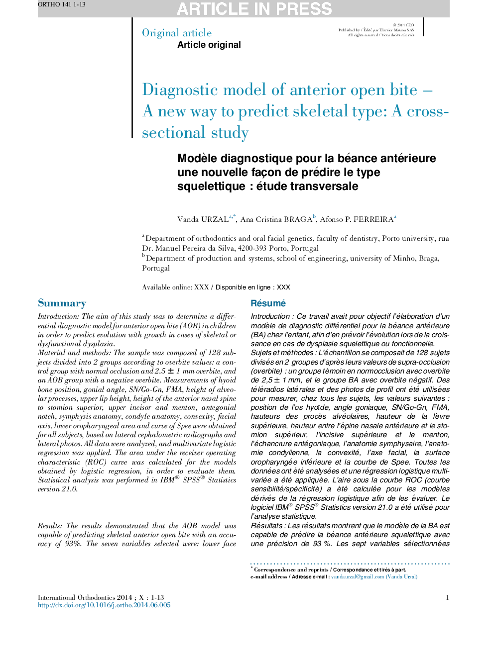 Diagnostic model of anterior open biteÂ -Â A new way to predict skeletal type: A cross-sectional study