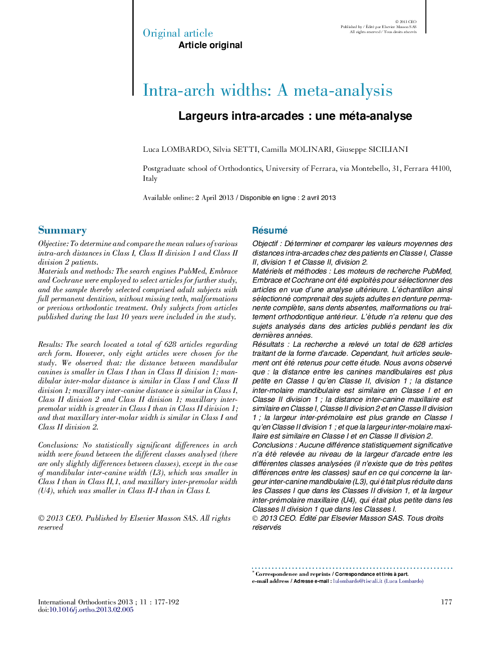 Intra-arch widths: A meta-analysis