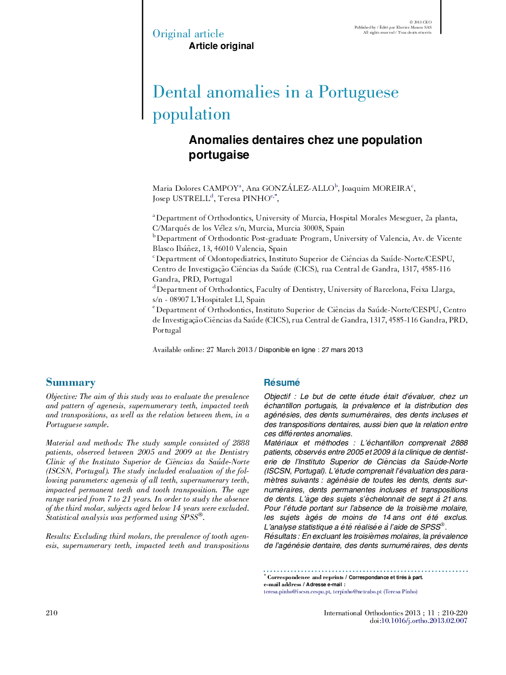 Dental anomalies in a Portuguese population