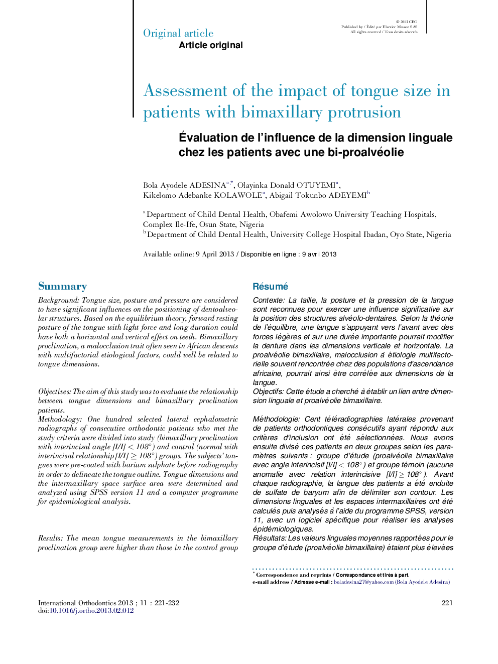 Ãvaluation de l'influence de la dimension linguale chez les patients avec une bi-proalvéolie