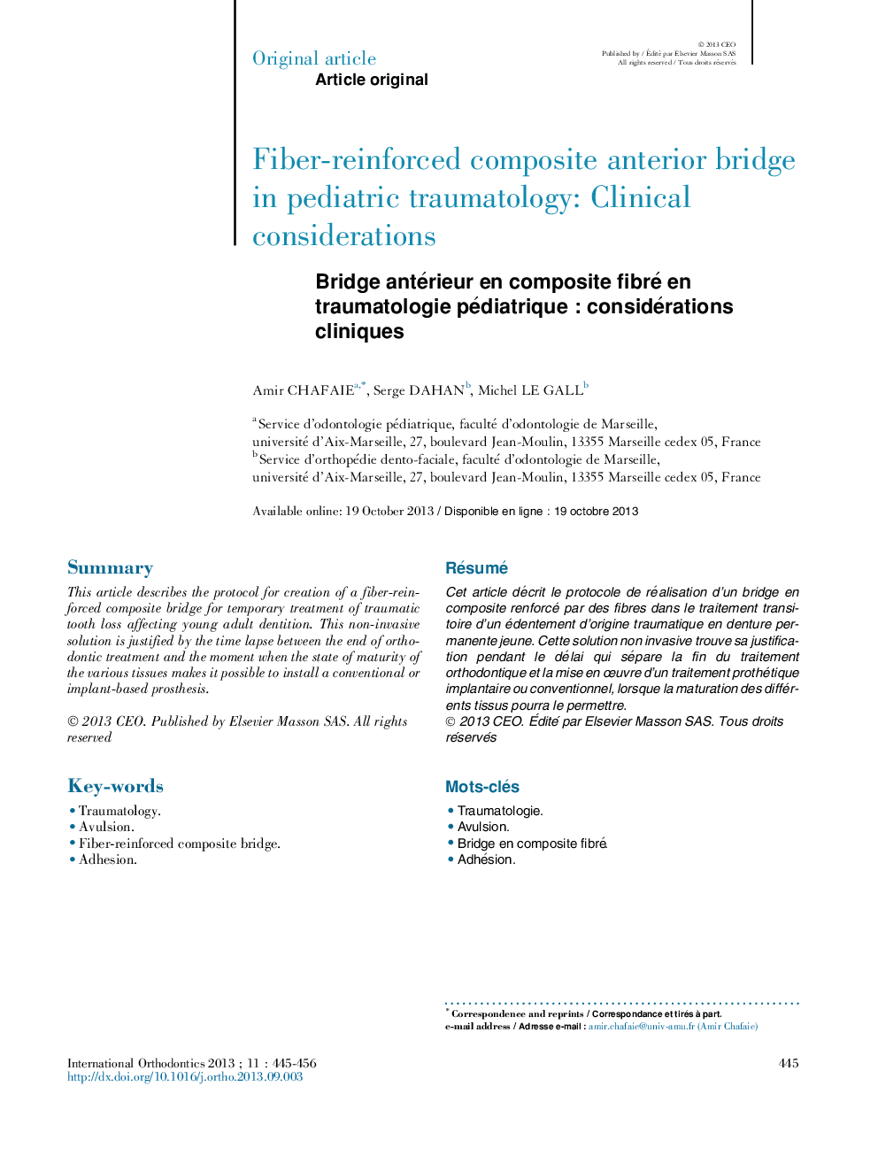 Bridge antérieur en composite fibré en traumatologie pédiatriqueÂ : considérations cliniques