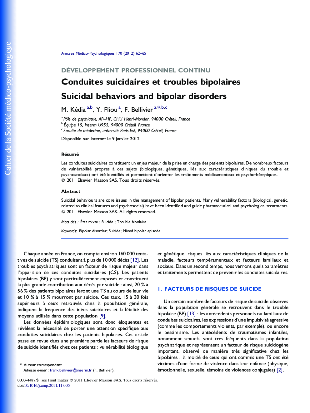 Conduites suicidaires et troubles bipolaires