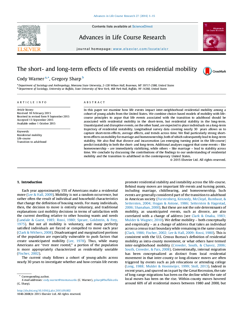 The short- and long-term effects of life events on residential mobility