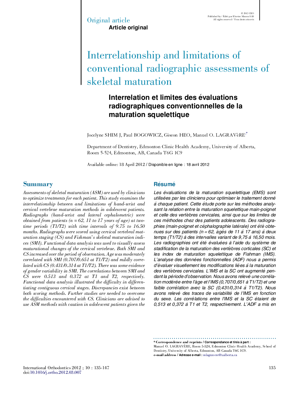 Interrelation et limites des évaluations radiographiques conventionnelles de la maturation squelettique