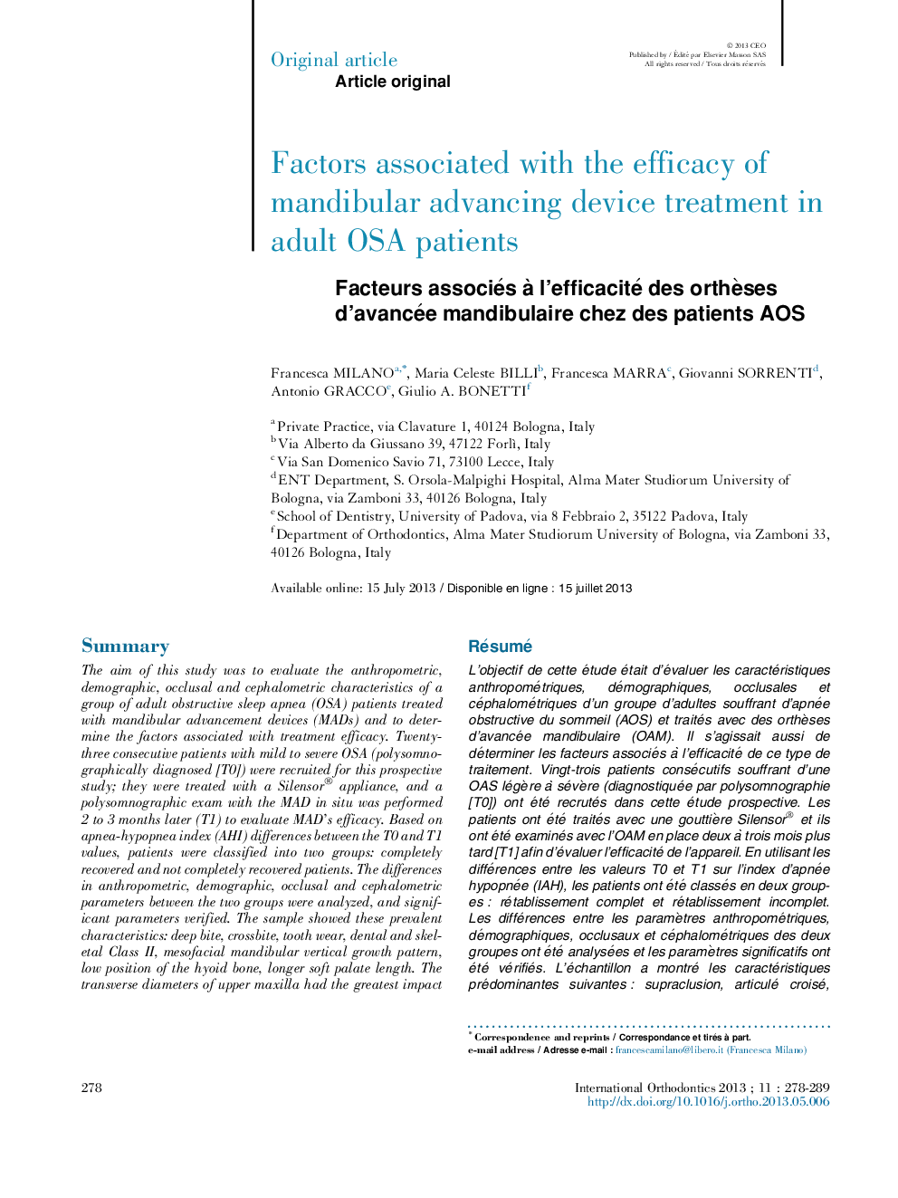 Factors associated with the efficacy of mandibular advancing device treatment in adult OSA patients