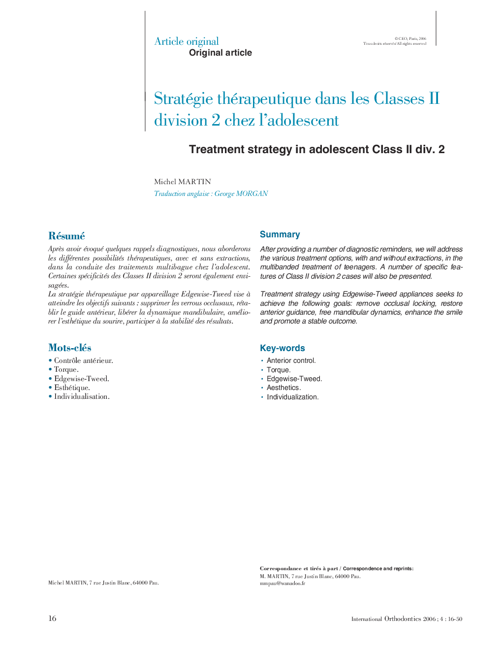 Stratégie thérapeutique dans les Classes II division 2 chez l'adolescent