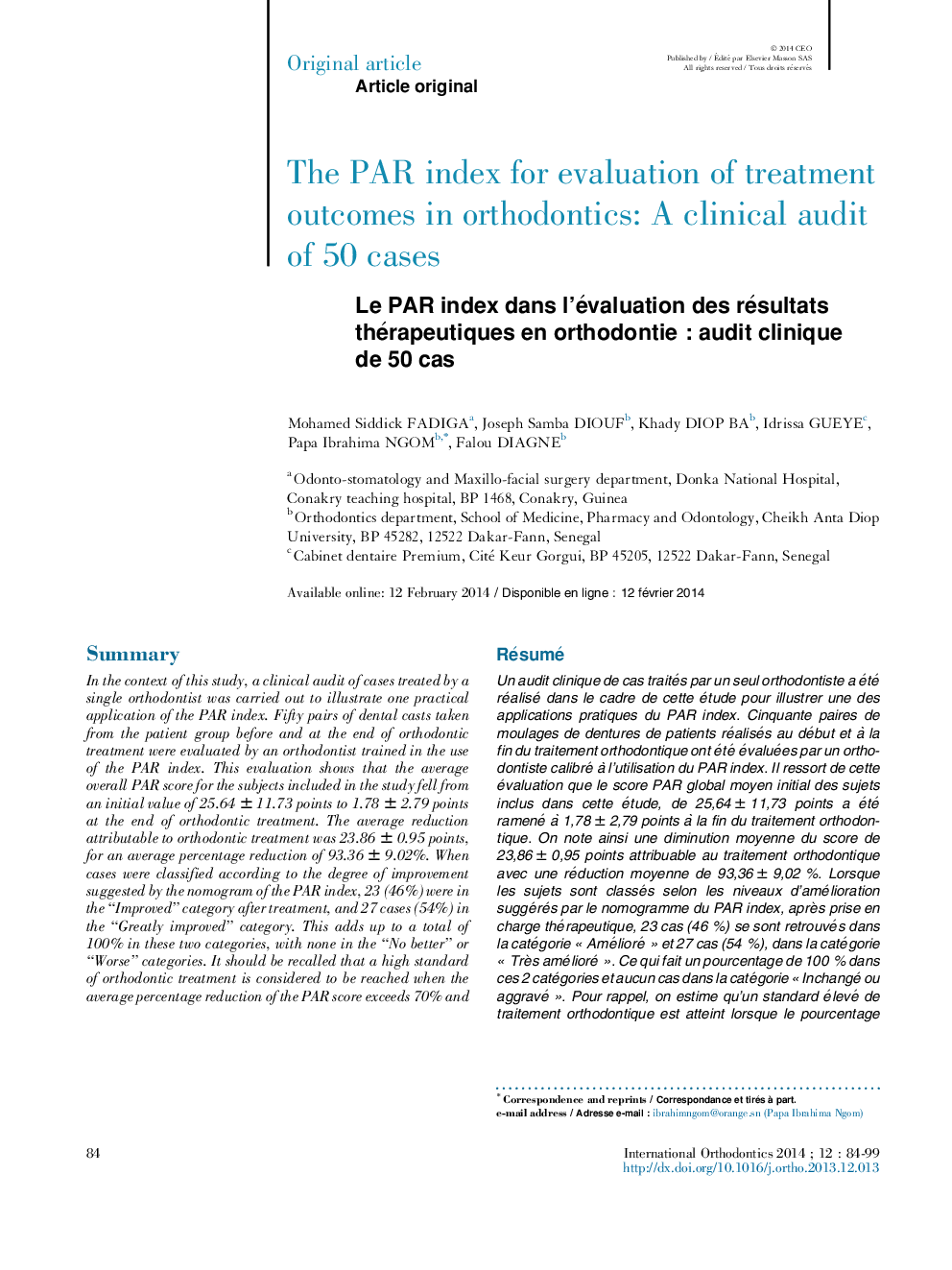 Le PAR index dans l'évaluation des résultats thérapeutiques en orthodontieÂ : audit clinique de 50 cas