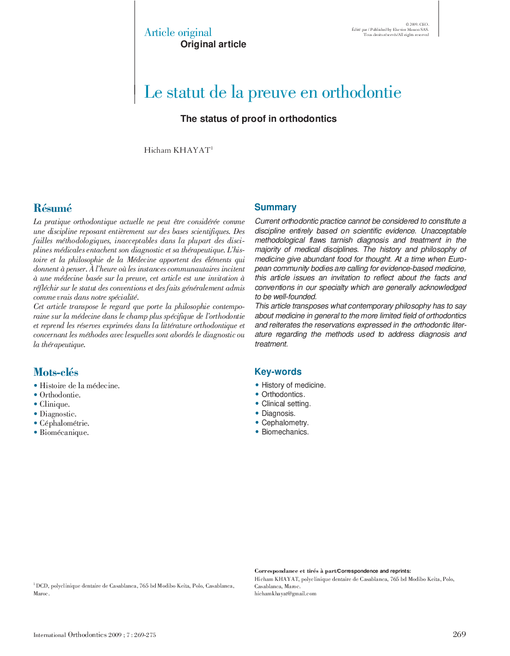 Le statut de la preuve en orthodontie