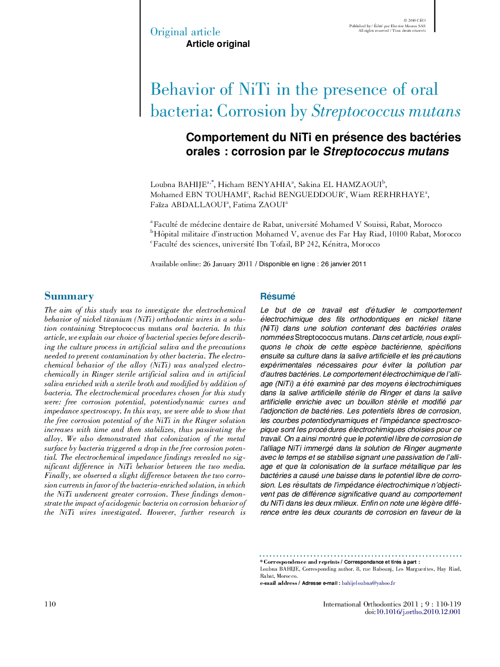 Behavior of NiTi in the presence of oral bacteria: Corrosion by Streptococcus mutans