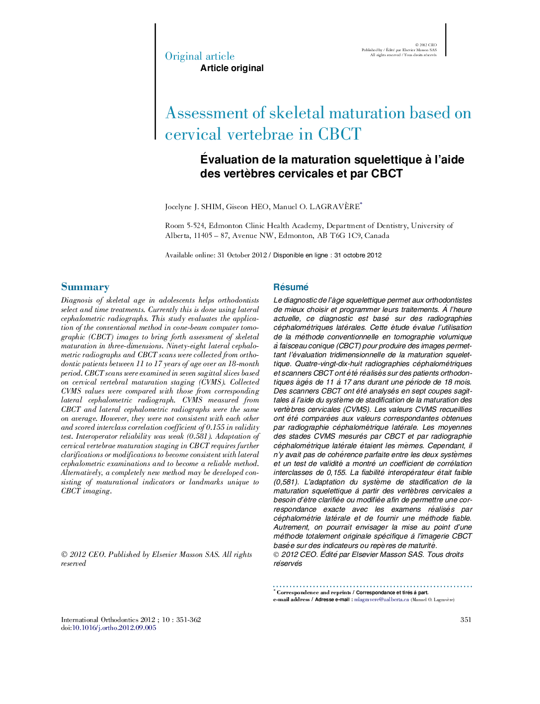 Assessment of skeletal maturation based on cervical vertebrae in CBCT