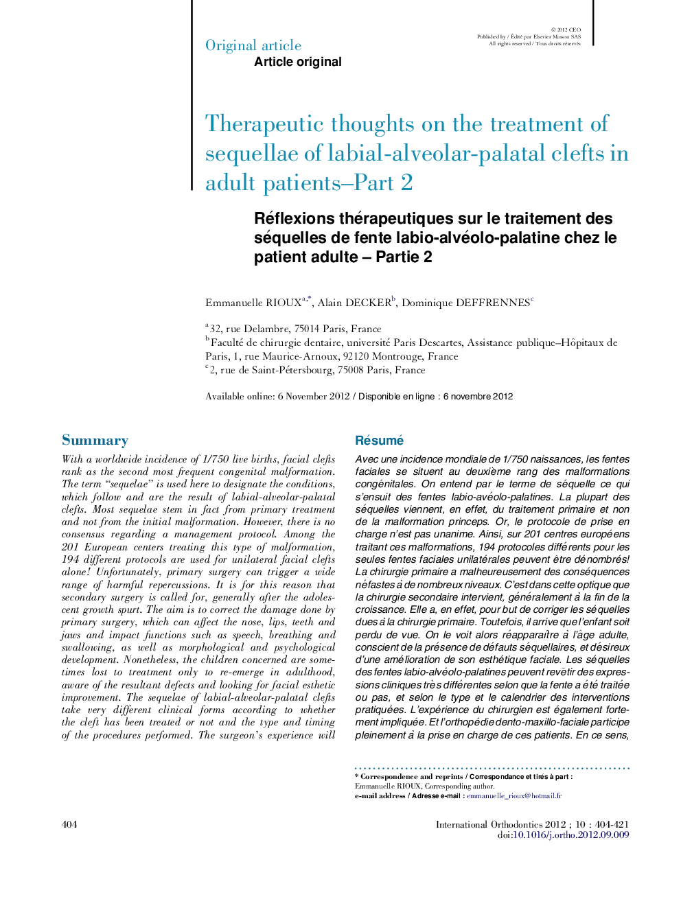 Therapeutic thoughts on the treatment of sequellae of labial-alveolar-palatal clefts in adult patients-Part 2