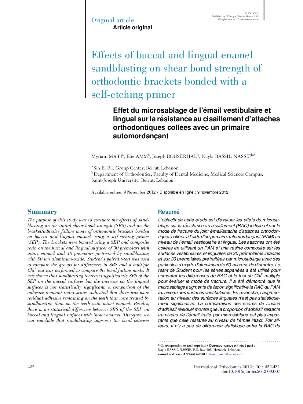Effects of buccal and lingual enamel sandblasting on shear bond strength of orthodontic brackets bonded with a self-etching primer