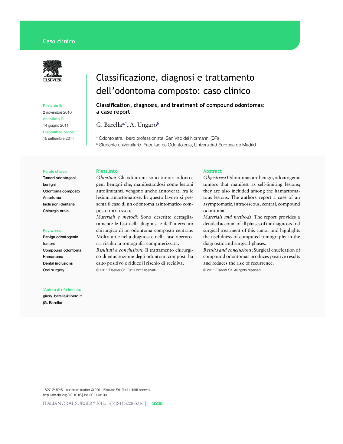 Classificazione, diagnosi e trattamento dell'odontoma composto: caso clinico