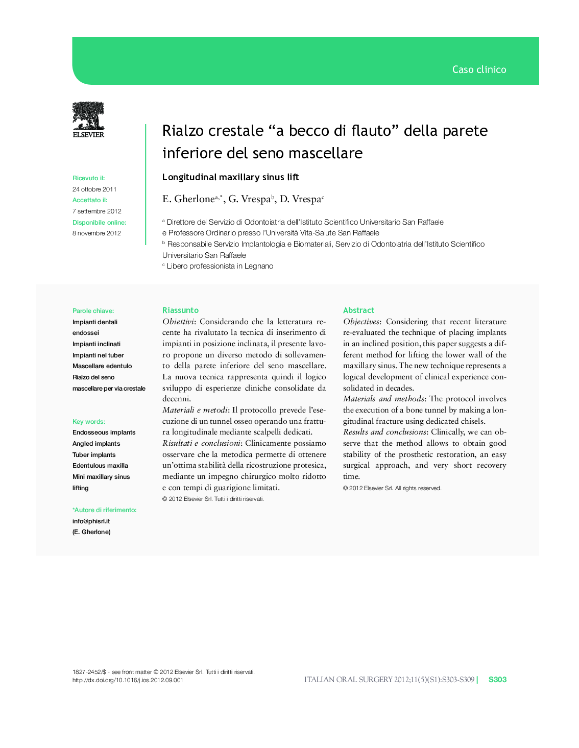 Rialzo crestale “a becco di flauto” della parete inferiore del seno mascellare