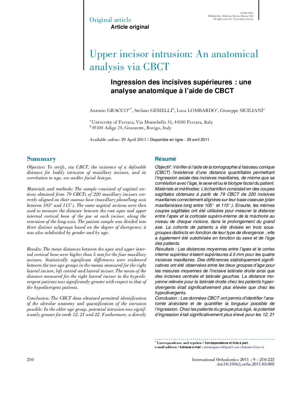 Upper incisor intrusion: An anatomical analysis via CBCT