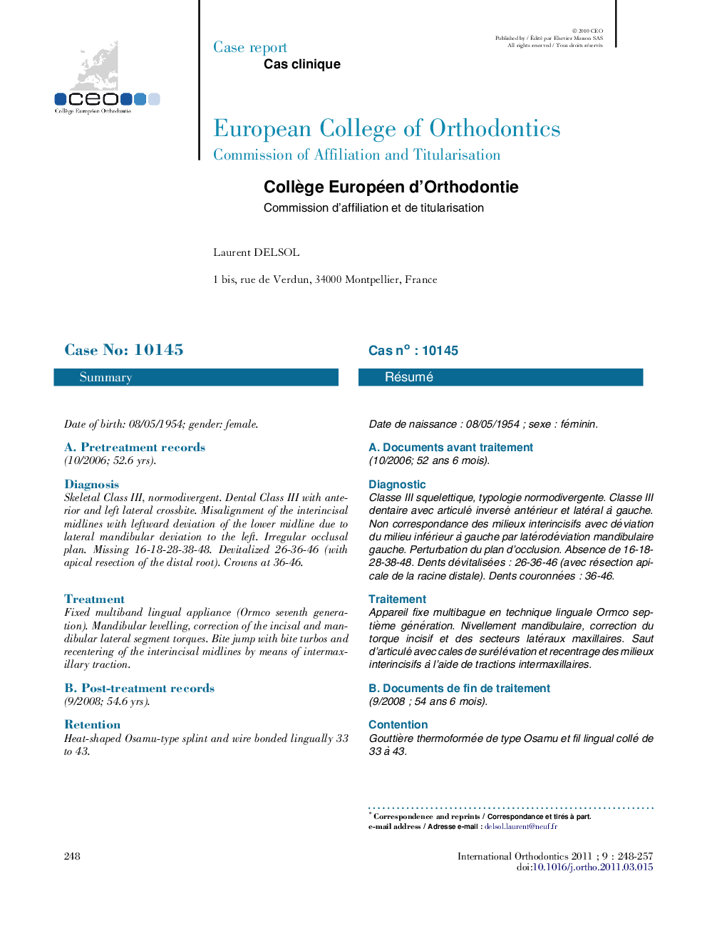 عکس صفحه اول مقاله: Collège Européen d'Orthodontie Collège Européen d'Orthodontie