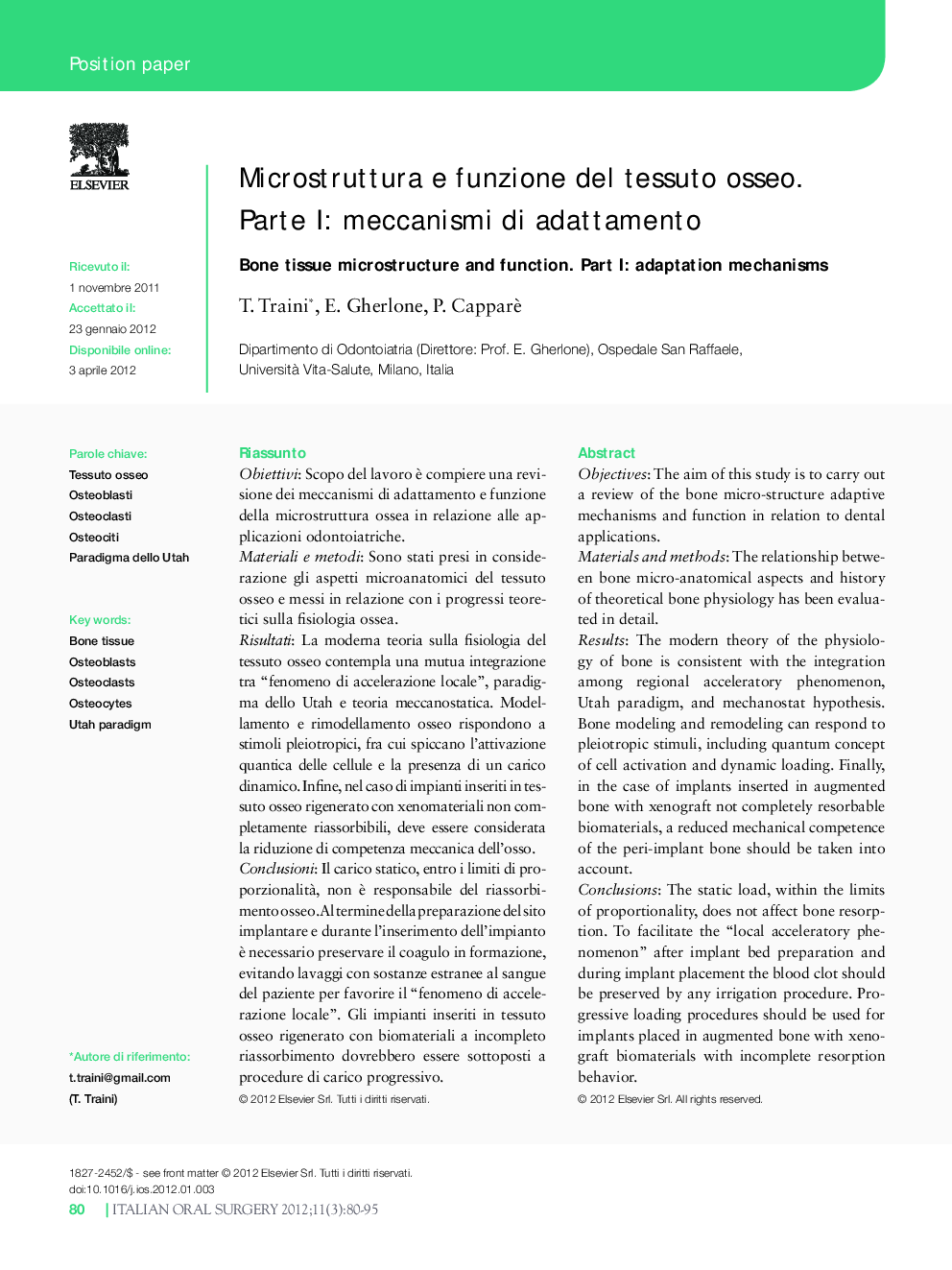 Microstruttura e funzione del tessuto osseo. Parte I: meccanismi di adattamento