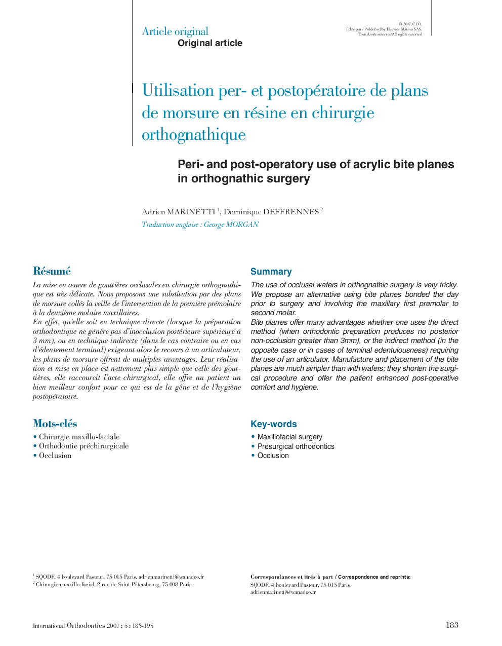 Utilisation per- et postopératoire de plans de morsure en résine en chirurgie orthognathique