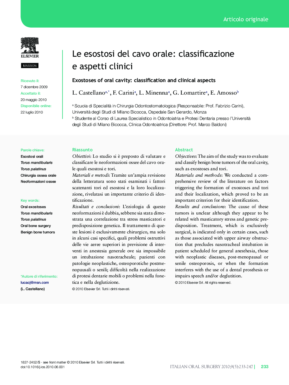 Le esostosi del cavo orale: classificazione e aspetti clinici