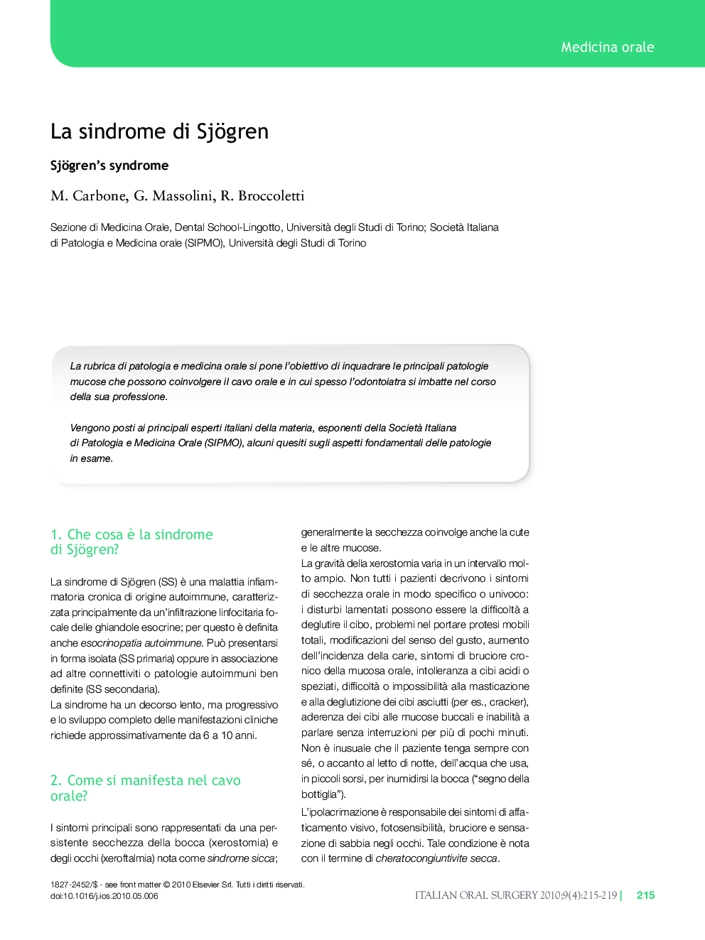 عکس صفحه اول مقاله: La sindrome di Sjögren La sindrome di Sjögren