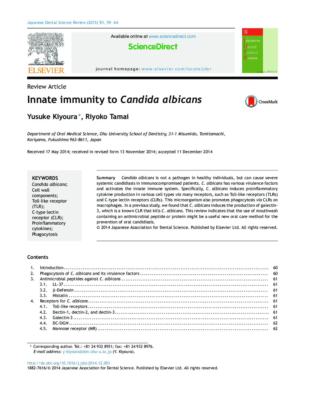 Innate immunity to Candida albicans