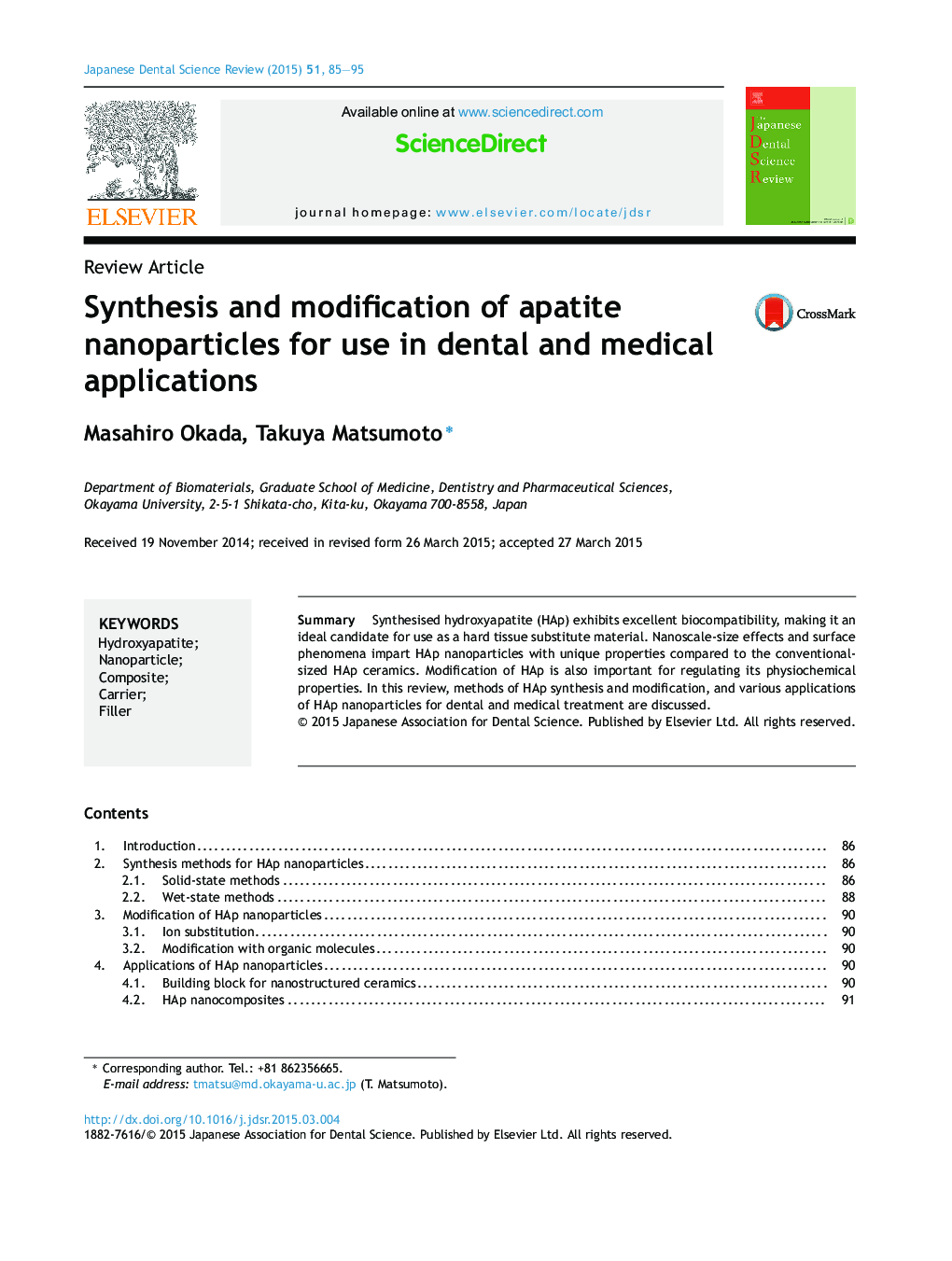 Synthesis and modification of apatite nanoparticles for use in dental and medical applications