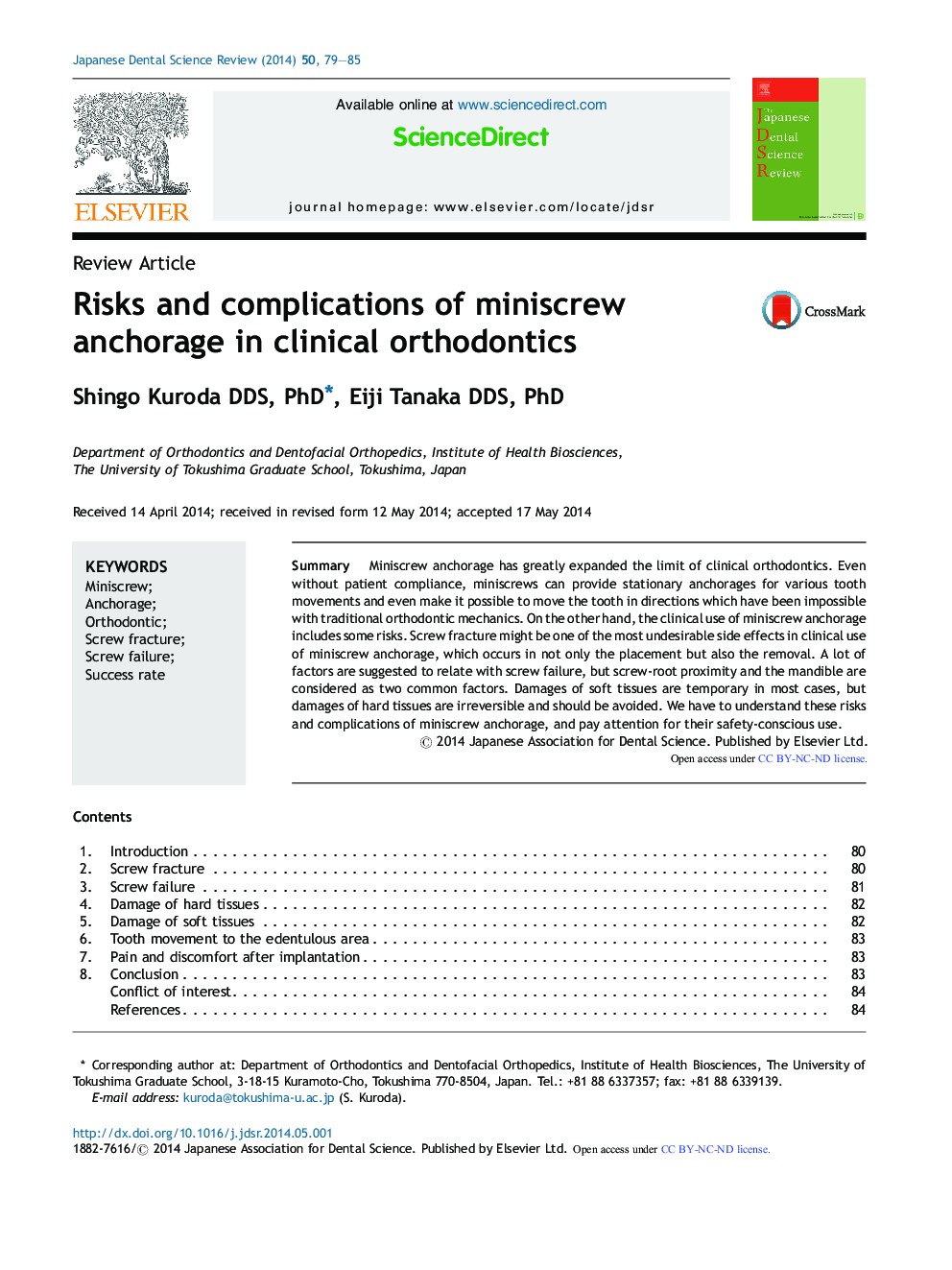 Risks and complications of miniscrew anchorage in clinical orthodontics