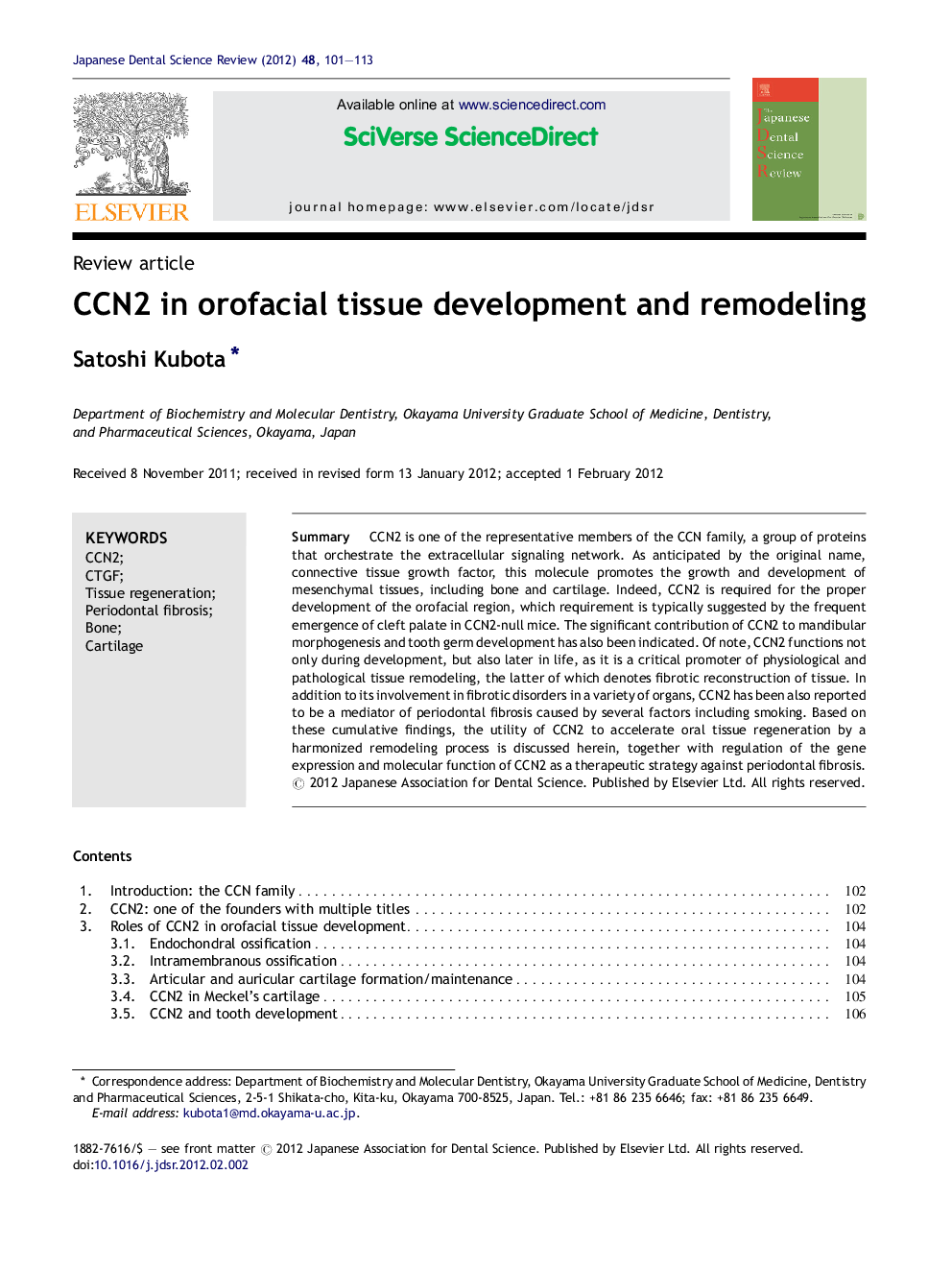 CCN2 in orofacial tissue development and remodeling