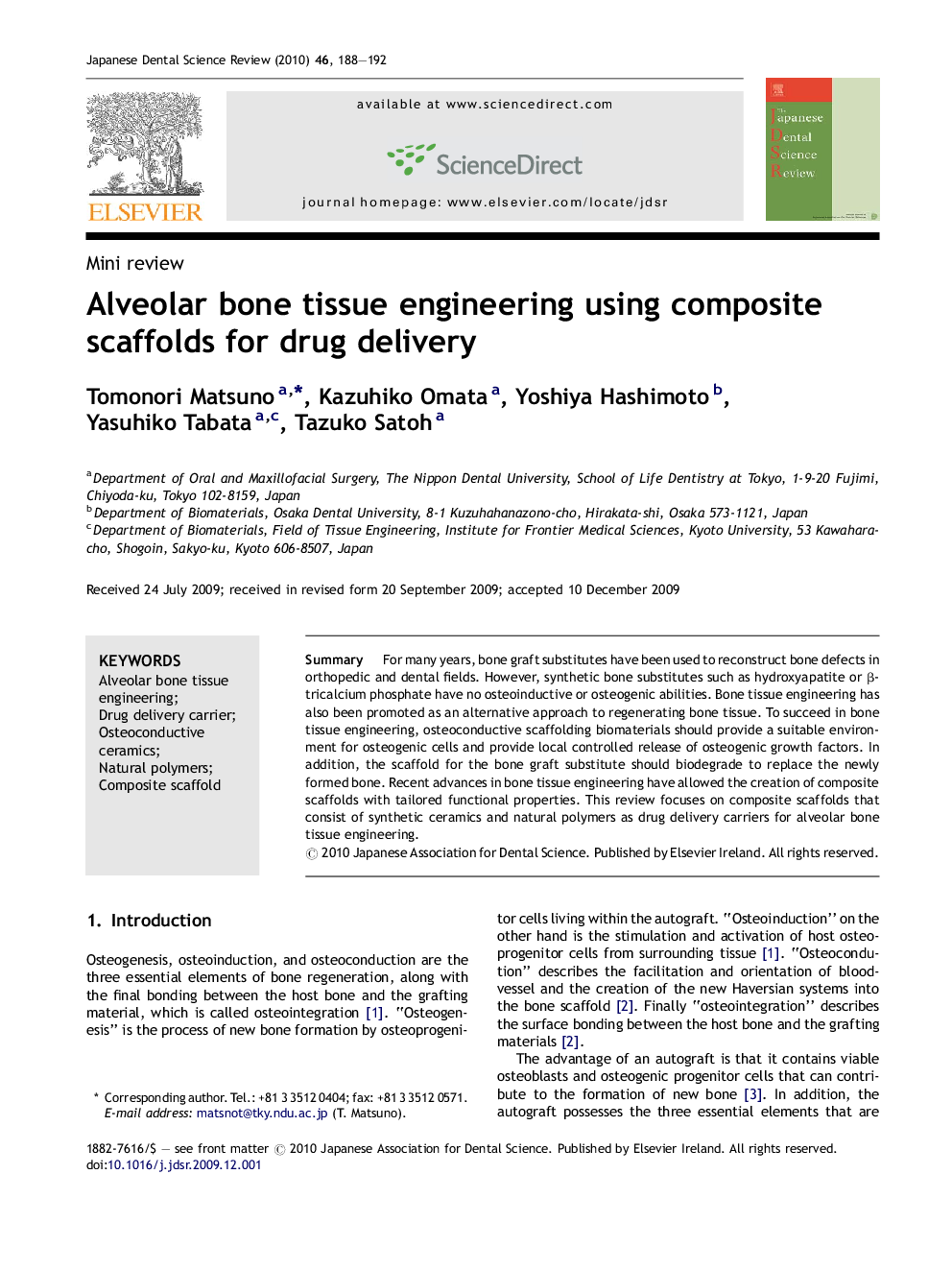 Alveolar bone tissue engineering using composite scaffolds for drug delivery