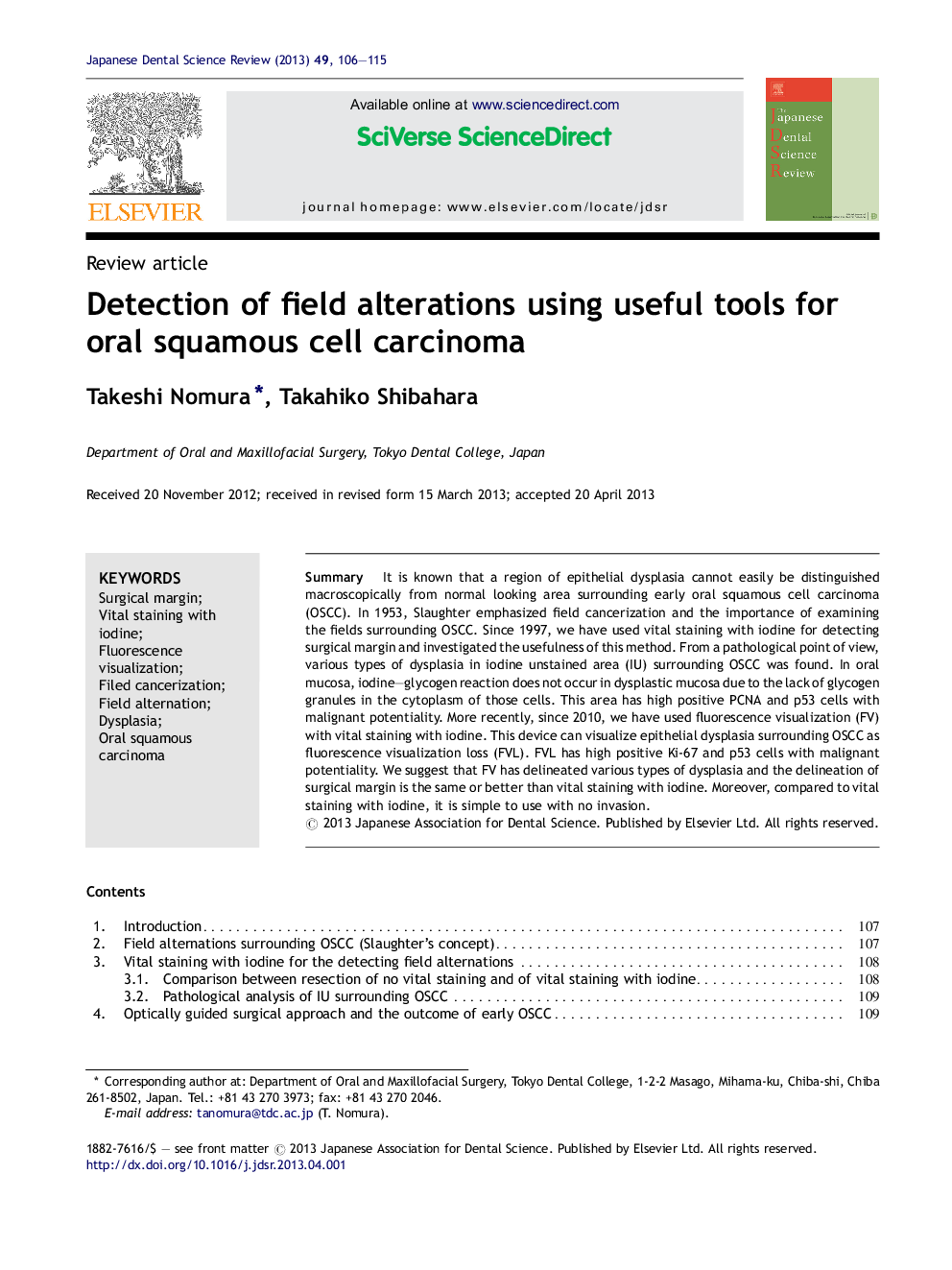 Detection of field alterations using useful tools for oral squamous cell carcinoma