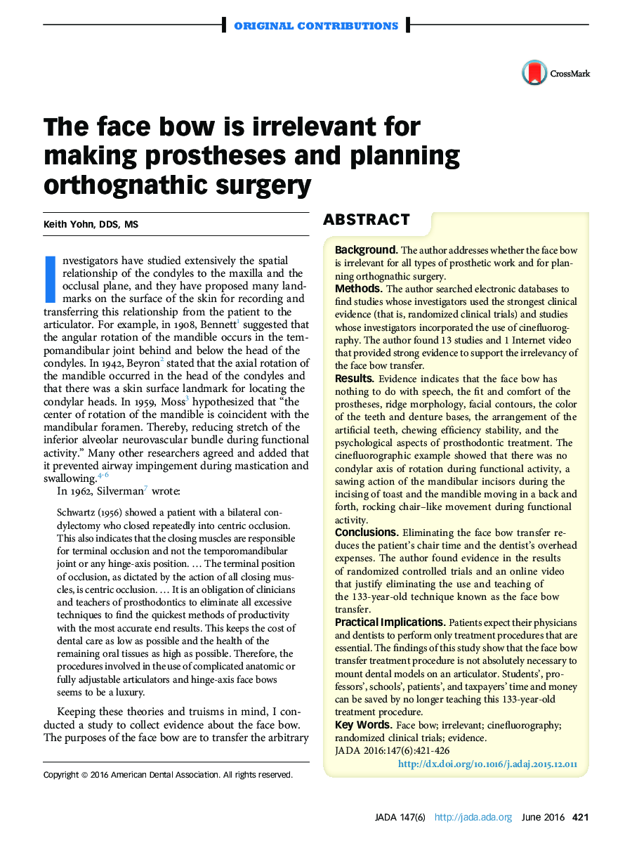The face bow is irrelevant for making prostheses and planning orthognathic surgery 