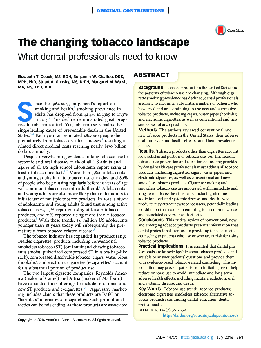 The changing tobacco landscape : What dental professionals need to know