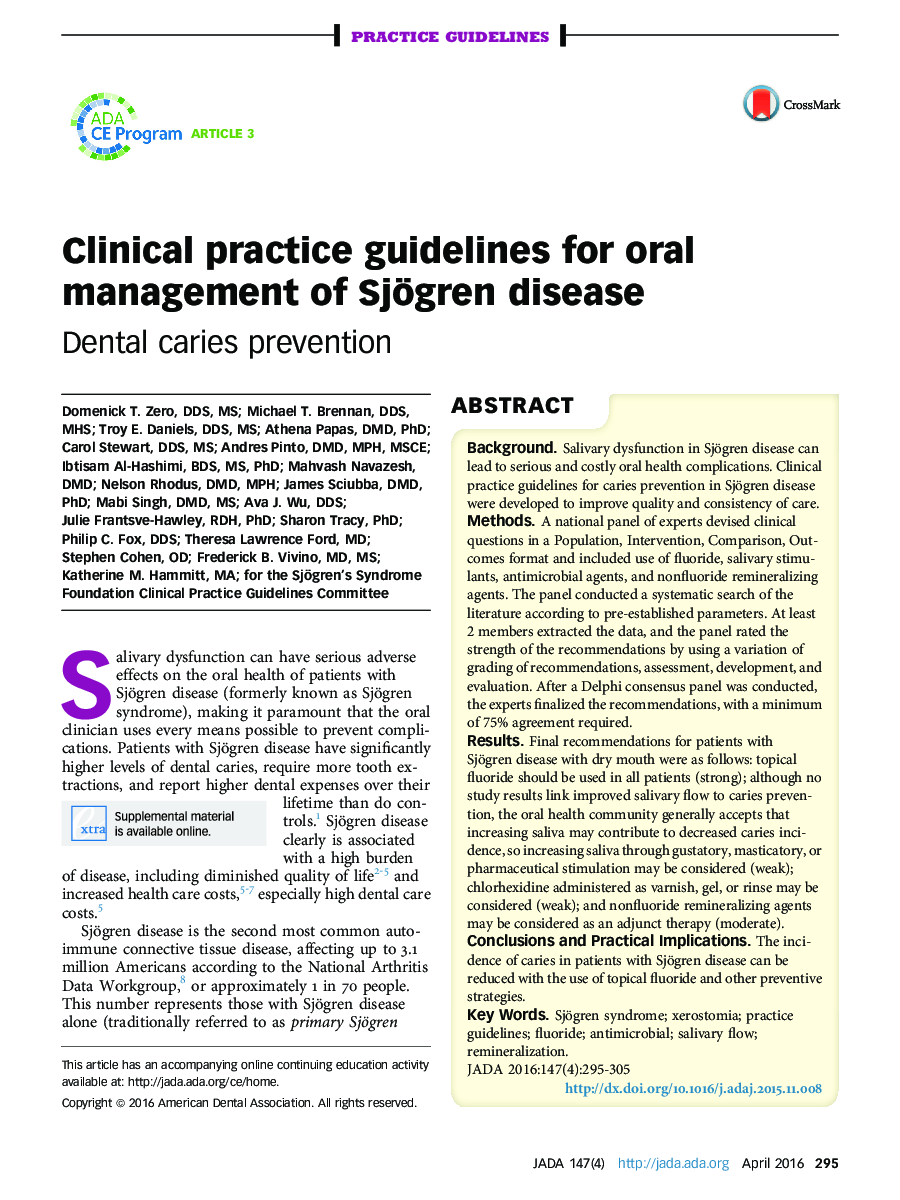 Clinical practice guidelines for oral management of Sjögren disease : Dental caries prevention