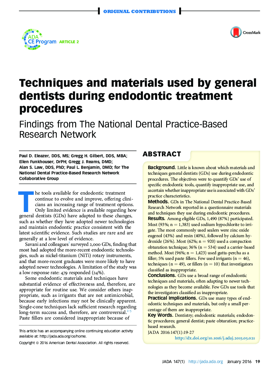 Techniques and materials used by general dentists during endodontic treatment procedures