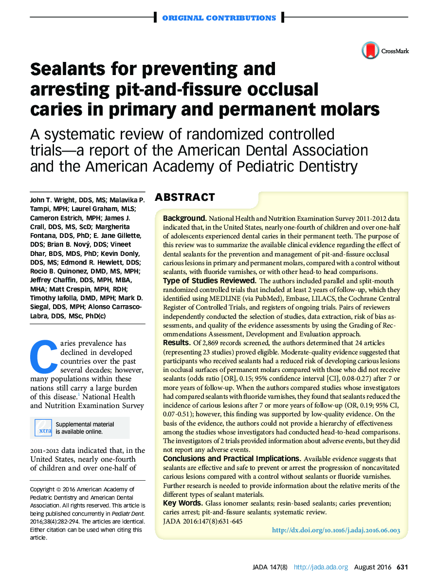 Sealants for preventing and arresting pit-and-fissure occlusal caries in primary and permanent molars