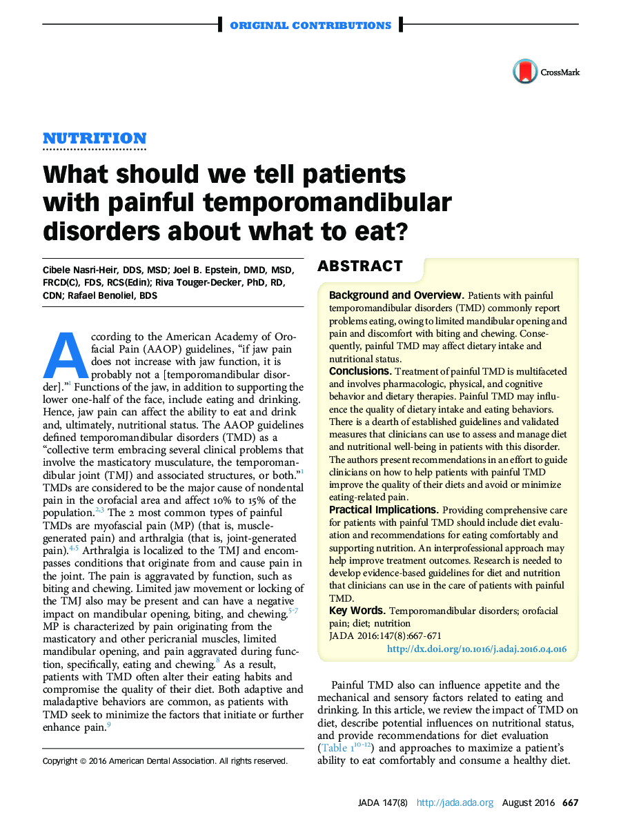 What should we tell patients with painful temporomandibular disorders about what to eat? 