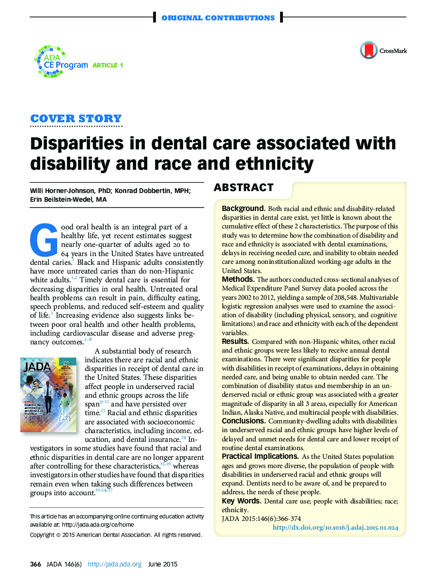 Disparities in dental care associated with disability and race and ethnicity 